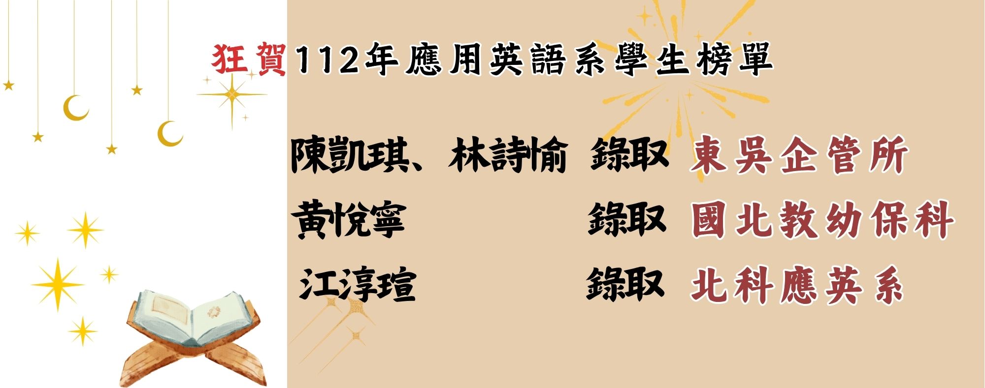 狂賀112年應用英語系學生榜單